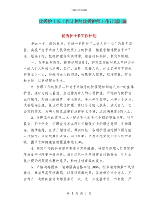 优秀护士长工作计划与优秀护师工作计划汇编