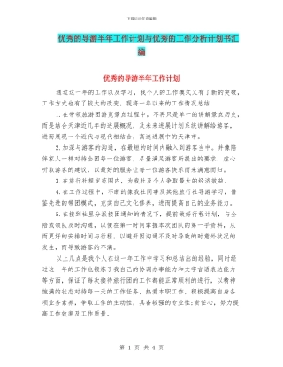 优秀的导游半年工作计划与优秀的工作分析计划书汇编