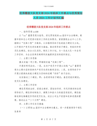 优秀稽查大队党支部2024年组织工作要点与优秀策划人员2024工作计划书汇编