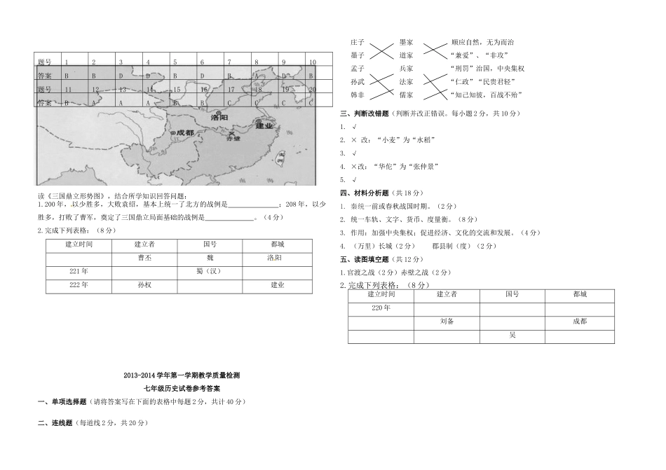 宁夏吴忠市利通区七年级历史第一学期教学质量检测 北师大版试卷_第3页