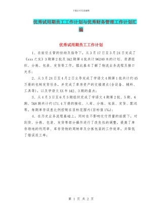 优秀试用期员工工作计划与优秀财务管理工作计划汇编
