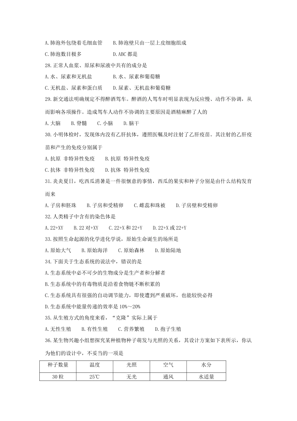 山东省枣庄市中考生物真题试卷试卷(00001)_第2页