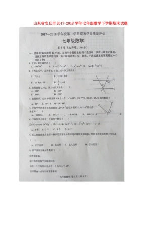 山东省安丘市七年级数学下学期期末试卷(扫描版，无答案) 华东师大版试卷