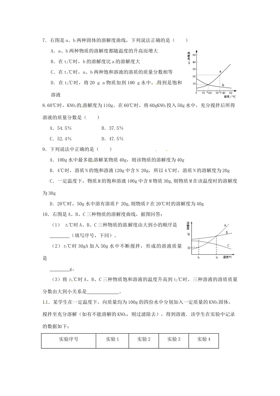 九年级化学全册 第六章 第三节 物质的溶解性同步检测试卷 沪教版试卷_第2页