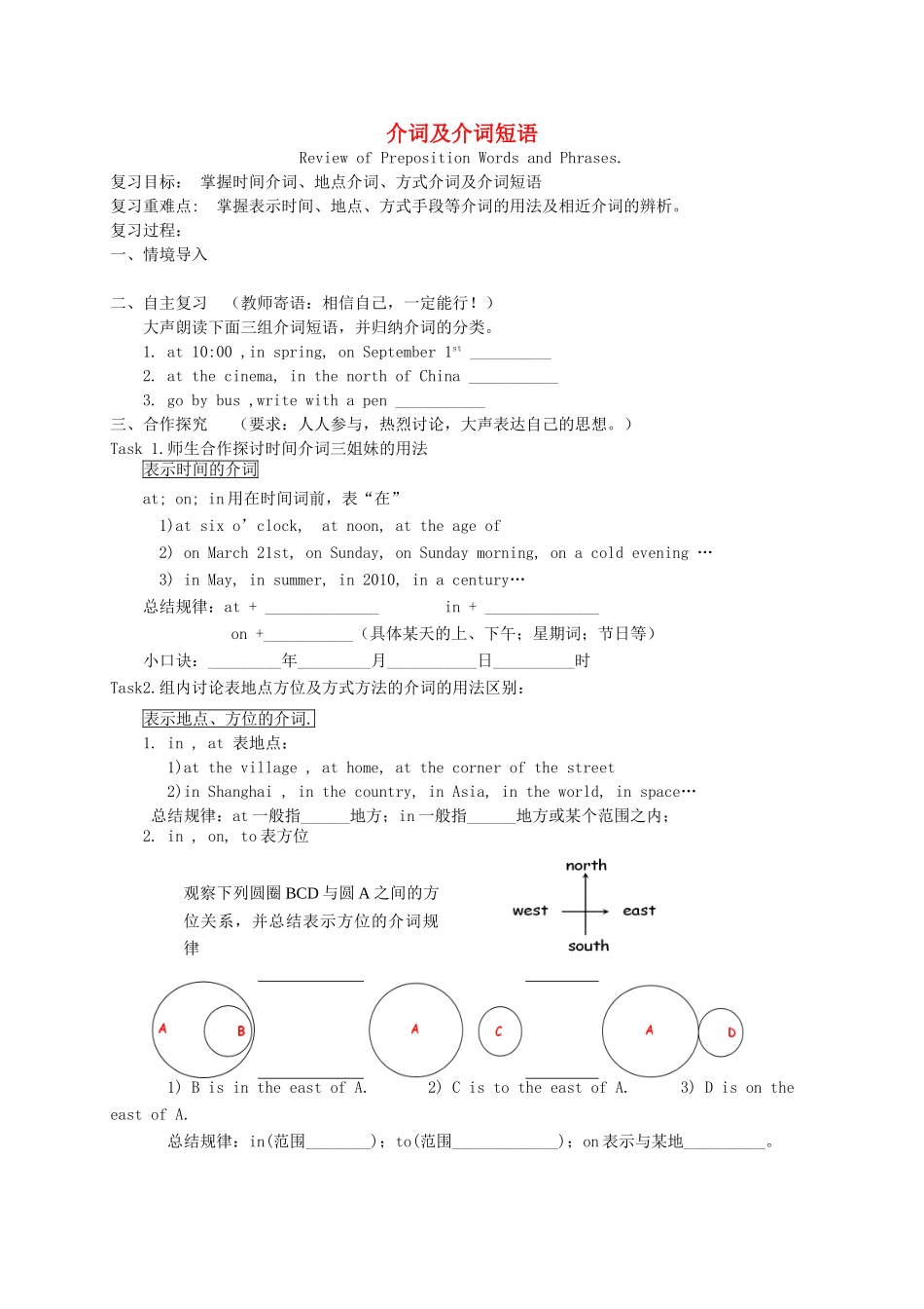 中考英语第二轮专题复习 介词及介词短语试卷_第1页