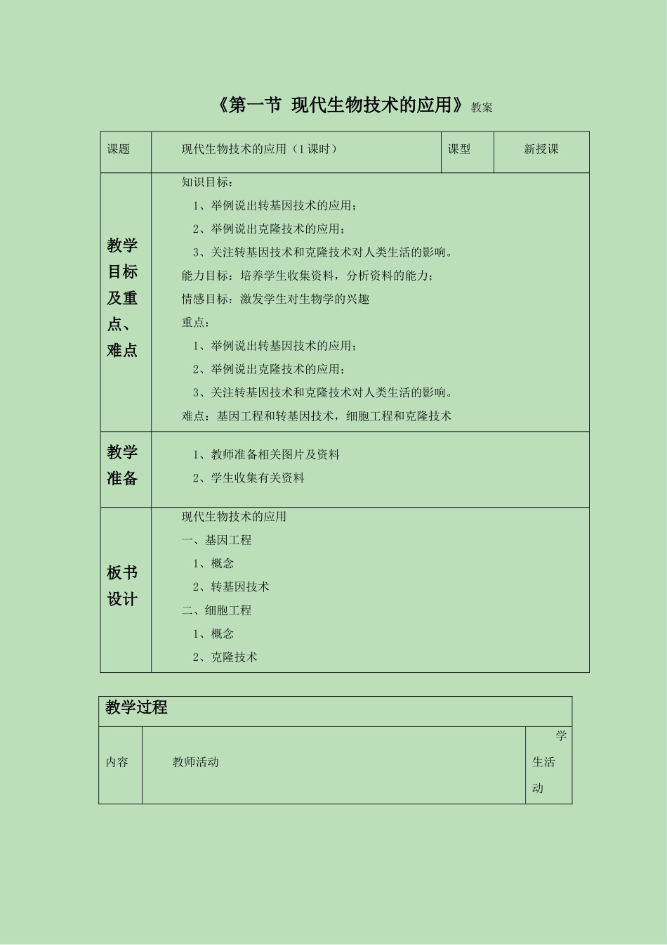 《第一节-现代生物技术的应用》教案4_第1页