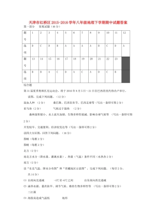 天津市红桥区八年级地理下学期期中试卷答案 新人教版 天津市红桥区八年级地理下学期期中试卷(pdf) 新人教版 天津市红桥区八年级地理下学期期中试卷(pdf) 新人教版