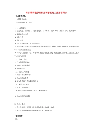 九年级数学知识精讲数学相似形和解直角三角形首师大知识精讲试卷