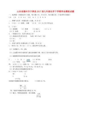 九年级化学下学期学业模拟试卷答案 042627