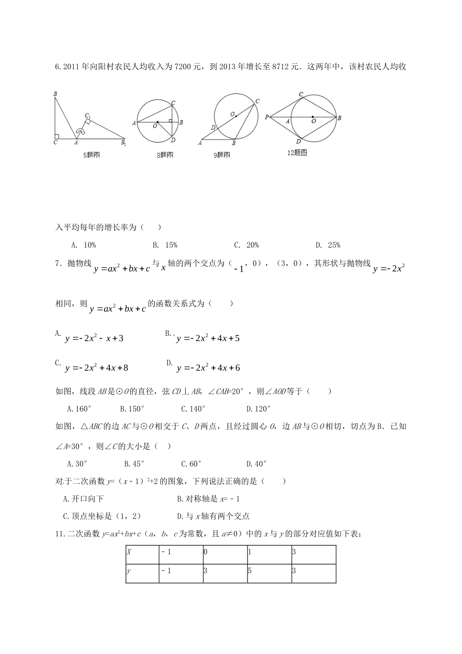 九年级数学上学期期中抽测试卷 新人教版试卷_第2页
