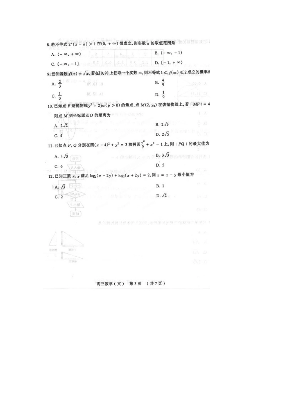 山西省太原市高三数学模拟试卷(三)文试卷_第3页