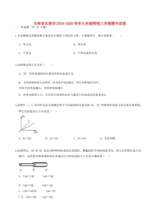 九年级物理上学期期中试卷试卷