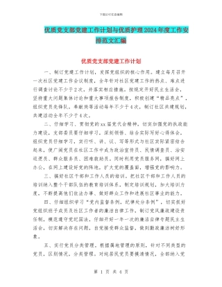 优质党支部党建工作计划与优质护理2024年度工作安排范文汇编