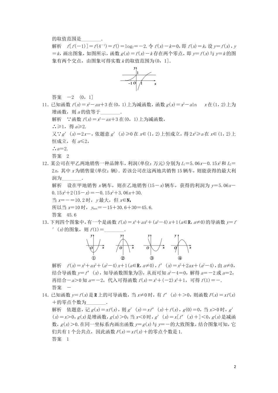 （江苏专用）高考数学二轮专题复习 填空题补偿练2 函数与导数 理-人教版高三全册数学试题_第2页