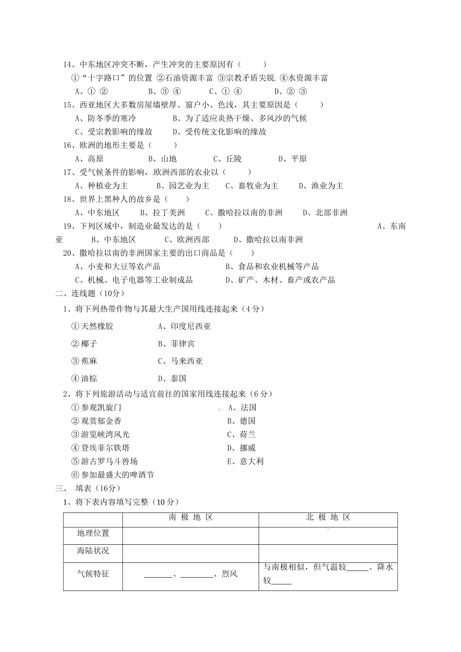 安徽省淮南市潘集区七年级地理下学期期中试卷 新人教版试卷_第2页