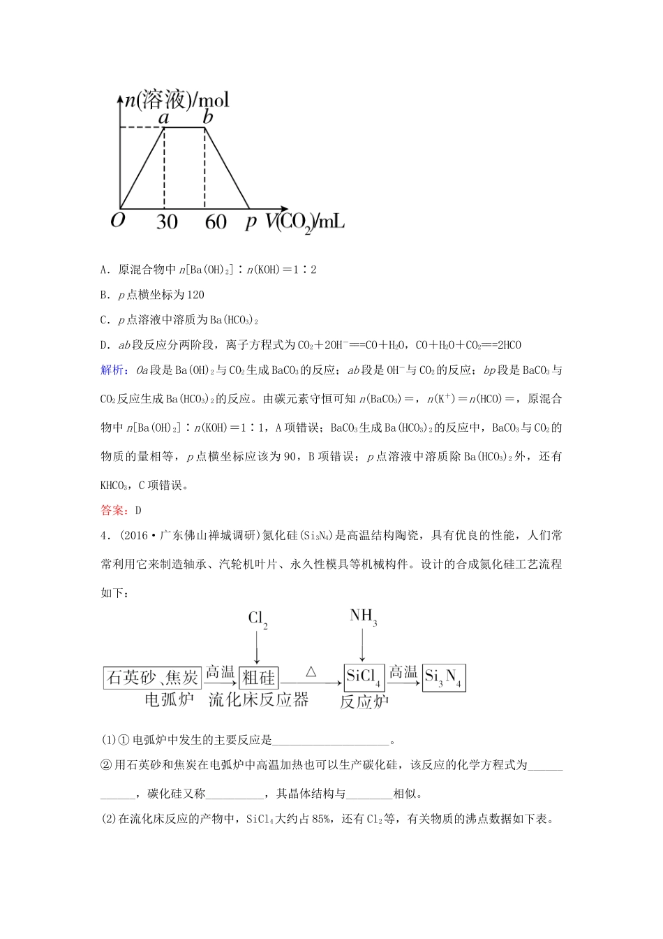 广东省高考化学一轮复习 专题2《非金属及其化合物》考点1《碳、硅及无机非金属材料》-人教版高三全册化学试题_第2页