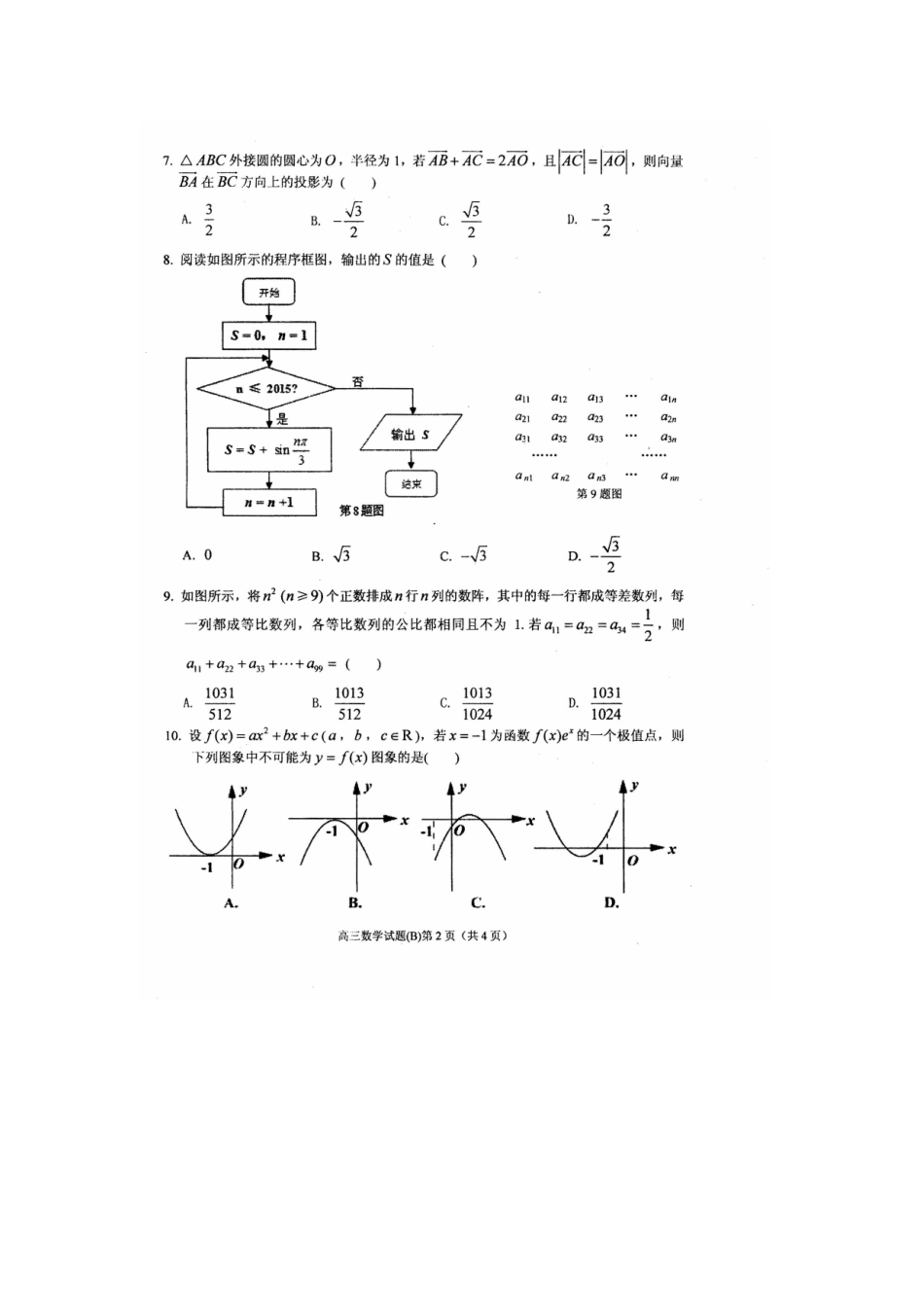 安徽省安庆市高三数学第一学期期末教学质量监测试卷 理试卷_第2页