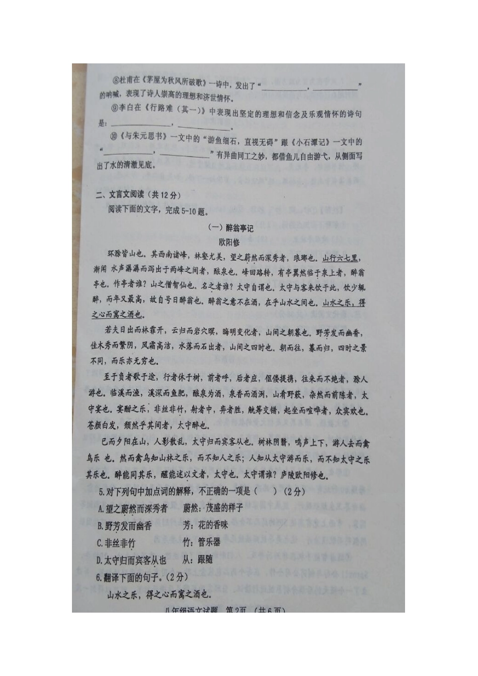 山东省临清市 八年级语文下学期期末考试试卷新人教版试卷_第2页