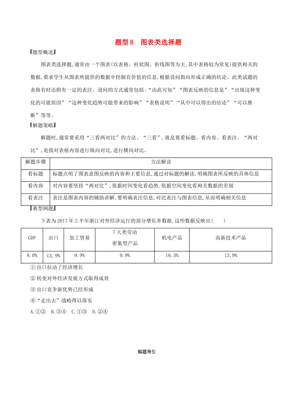 （浙江选考）高考政治一轮复习 题型突破训练 突破11类选择题 8 题型八 图表类选择题-人教版高三全册政治试题_第1页