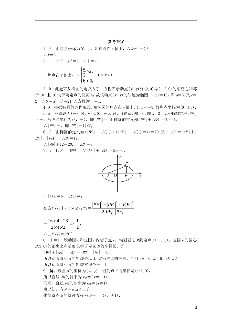 高中数学 第二章 圆锥曲线与方程 2.1.1 椭圆的定义与标准方程同步练习 湘教版选修1-1-湘教版高二选修1-1数学试题_第2页