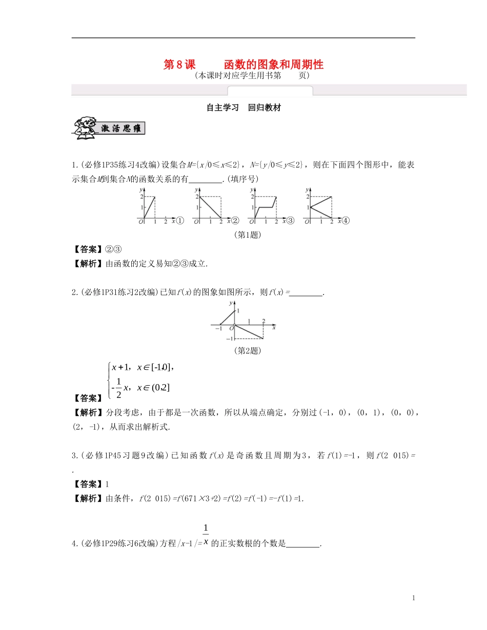 （江苏专用）高考数学大一轮复习 第二章 函数与基本初等函数Ⅰ 第8课 函数的图象和周期性 文-人教版高三全册数学试题_第1页