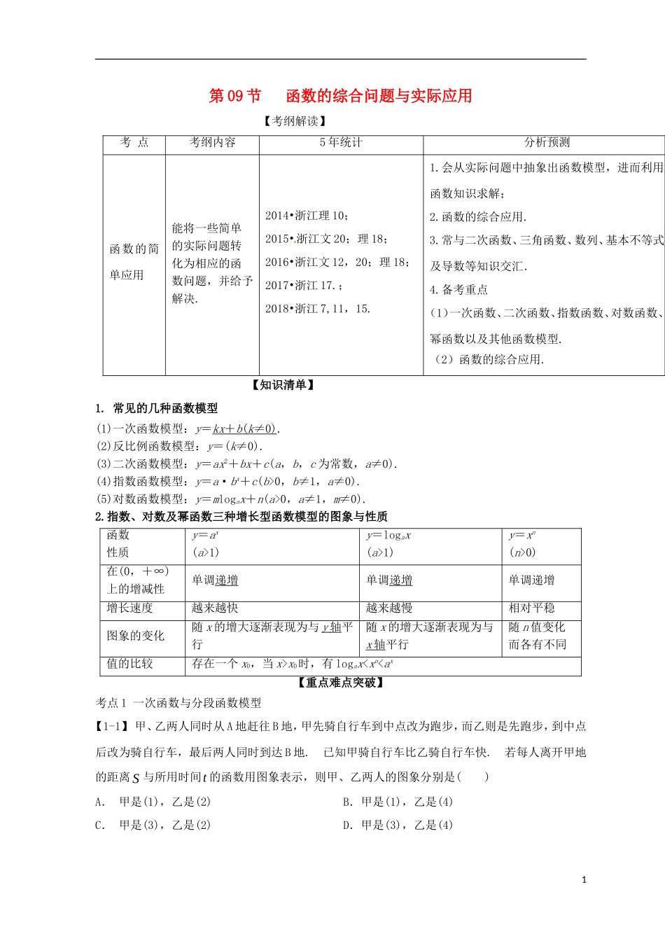 （浙江专版）高考数学一轮复习 专题2.9 函数的综合问题与实际应用（讲）-人教版高三全册数学试题_第1页