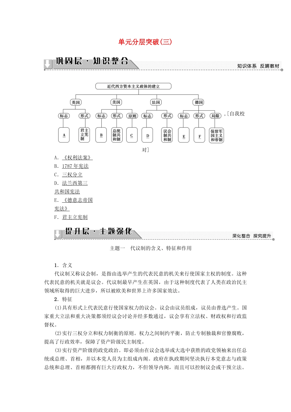 高中历史 单元分层突破3 岳麓版必修1-岳麓版高一必修1历史试题_第1页