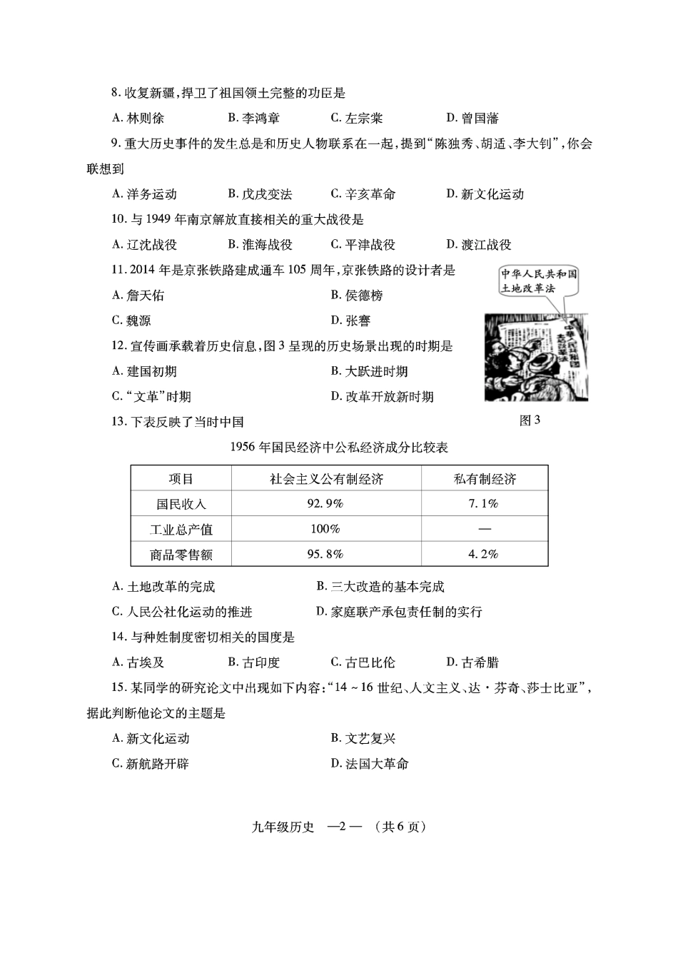 历史毕业班质量检测试卷_第2页