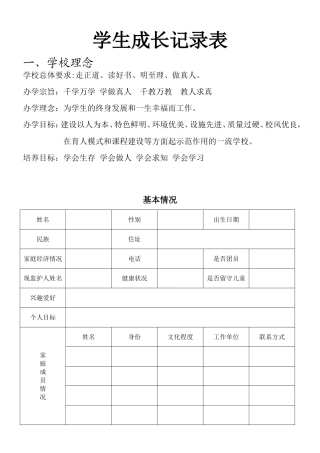 冲坡中学学生成长记录表
