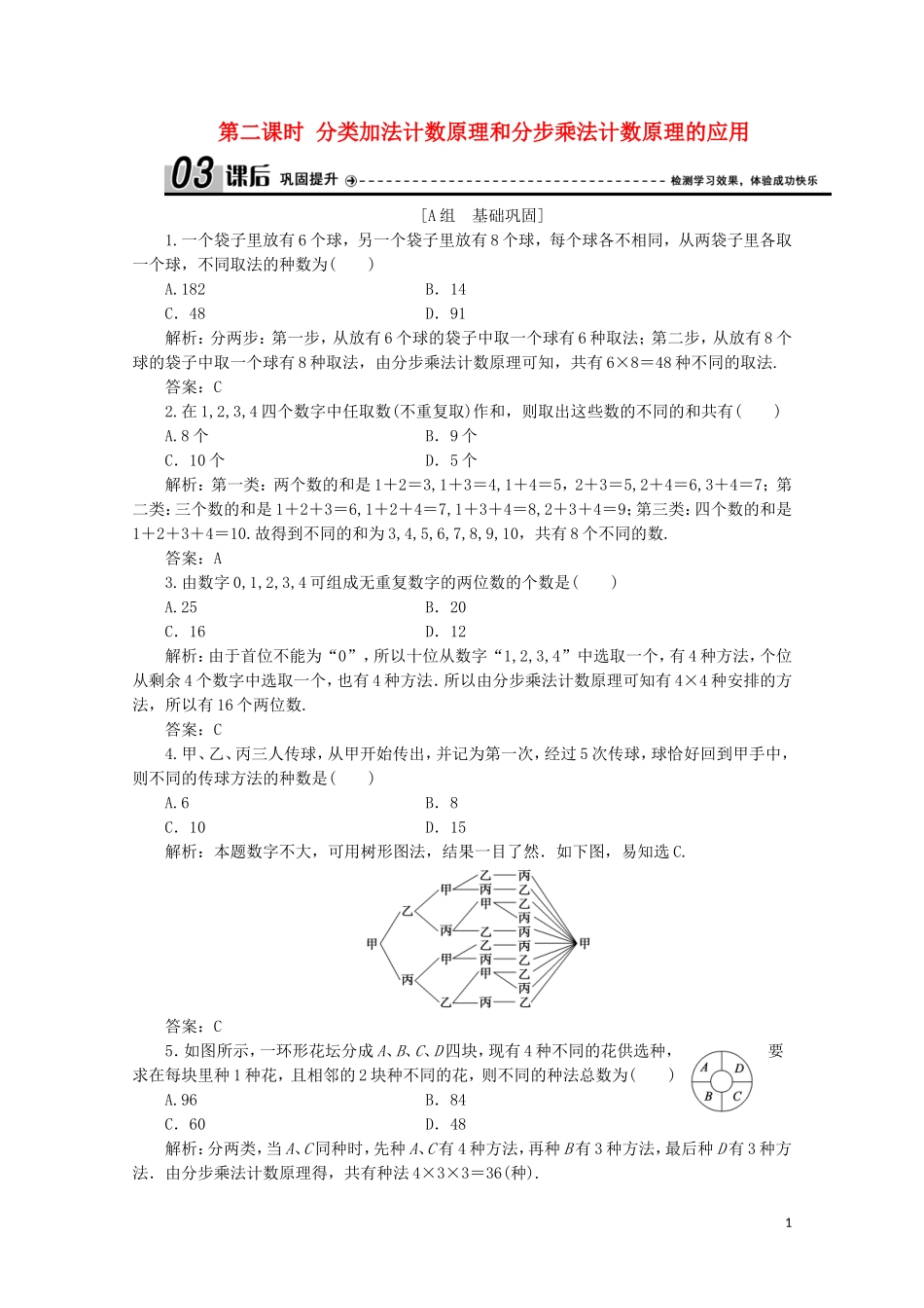 高中数学 第一章 计数原理 1 分类加法计数原理和分步乘法计数原理 第二课时 分类加法计数原理和分步乘法计数原理的应用课后巩固提升 北师大版选修2-3-北师大版高二选修2-3数学试题_第1页