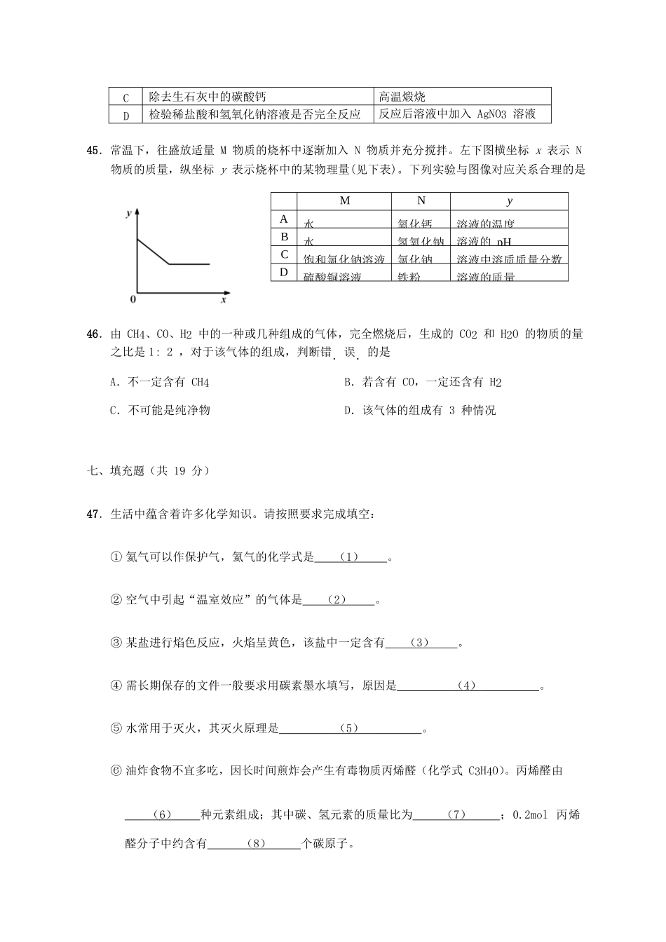 九年级化学下学期教学质量调研(二模)试卷_第3页
