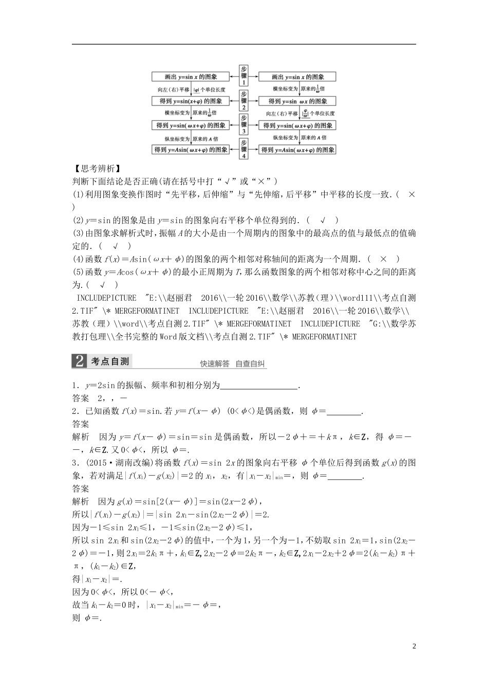 （江苏专用）高考数学一轮复习 第四章 三角函数、解三角形 4.4 函数 y＝Asin(ωx＋φ)的图象及应用 理-人教版高三全册数学试题_第2页