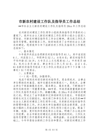 市新农村建设工作队及指导员工作总结 