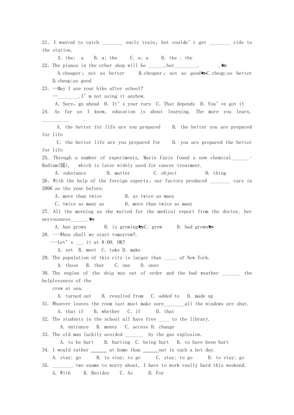 山东省德州一中11-12学年高一英语上学期期中考试试卷_第3页