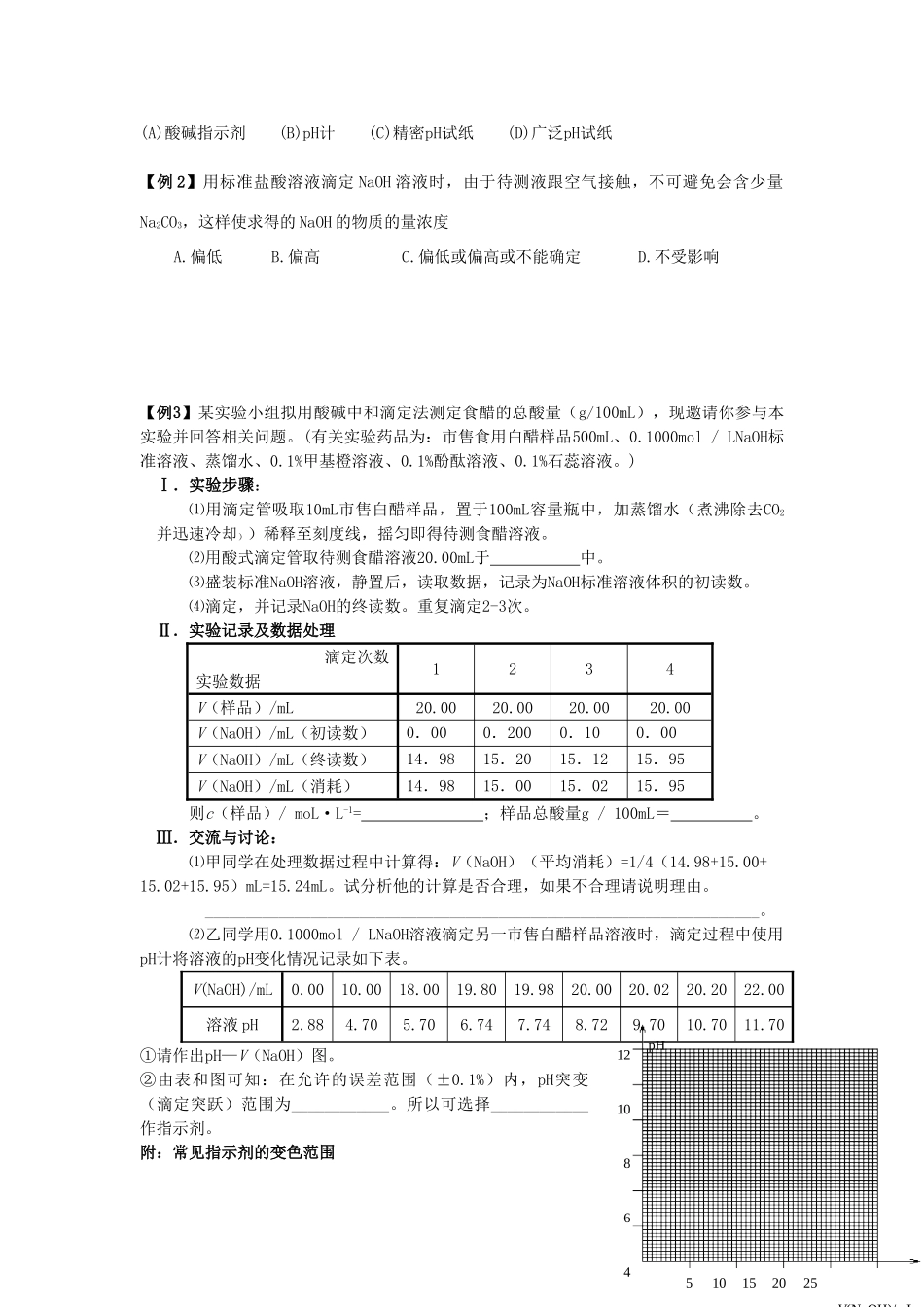 北京市高考化学一轮复习 pH的应用 酸碱中和滴定讲义-人教版高三全册化学试题_第2页