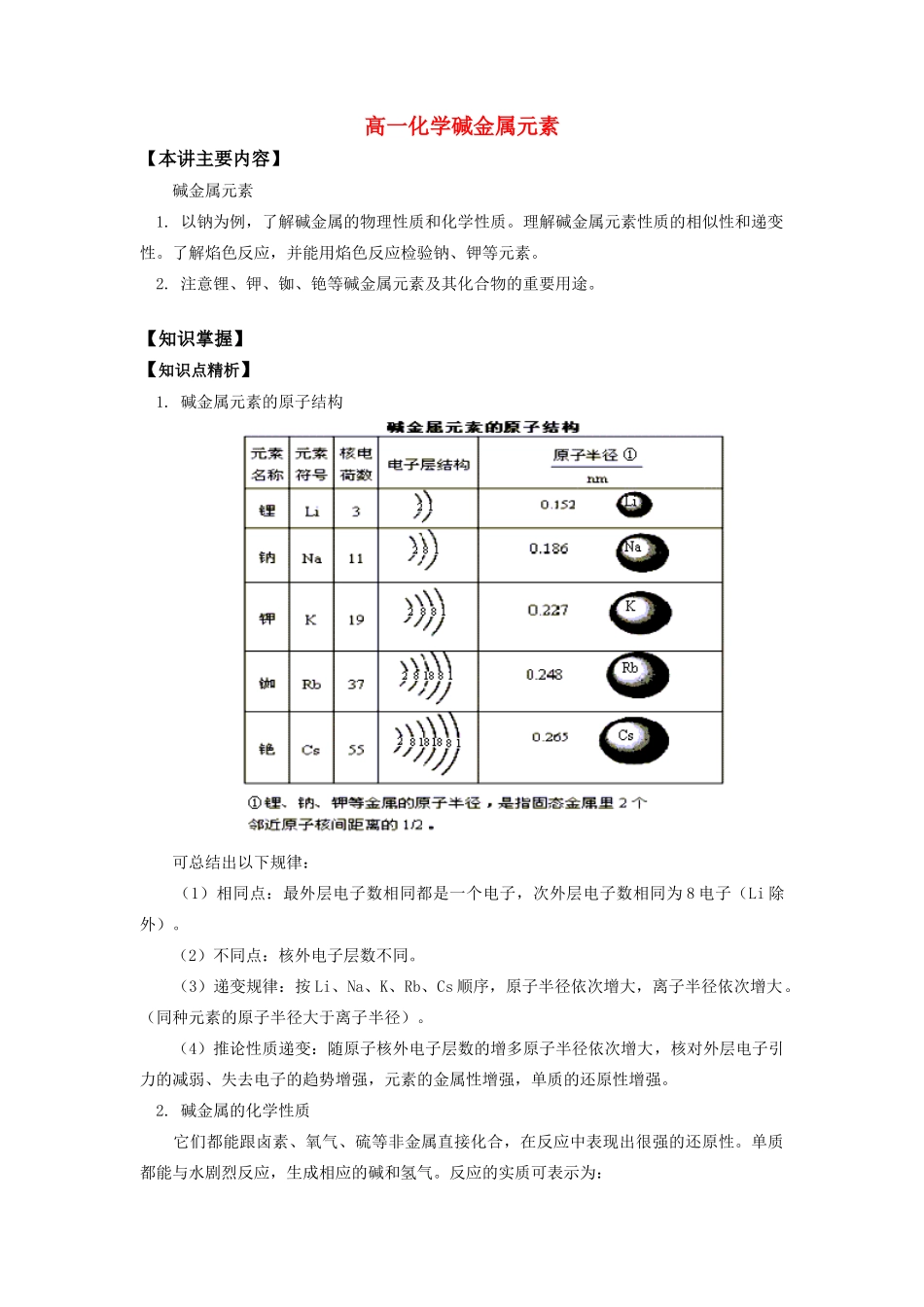 高一化学碱金属元素知识精讲_第1页