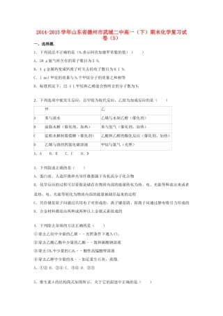 山东省德州市武城二中高一化学下学期期末复习试卷（5）（含解析）-人教版高一全册化学试题