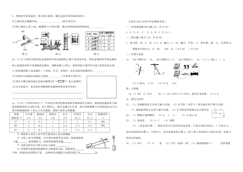 中考物理模拟考试卷(1)人教新课标版试卷_第3页