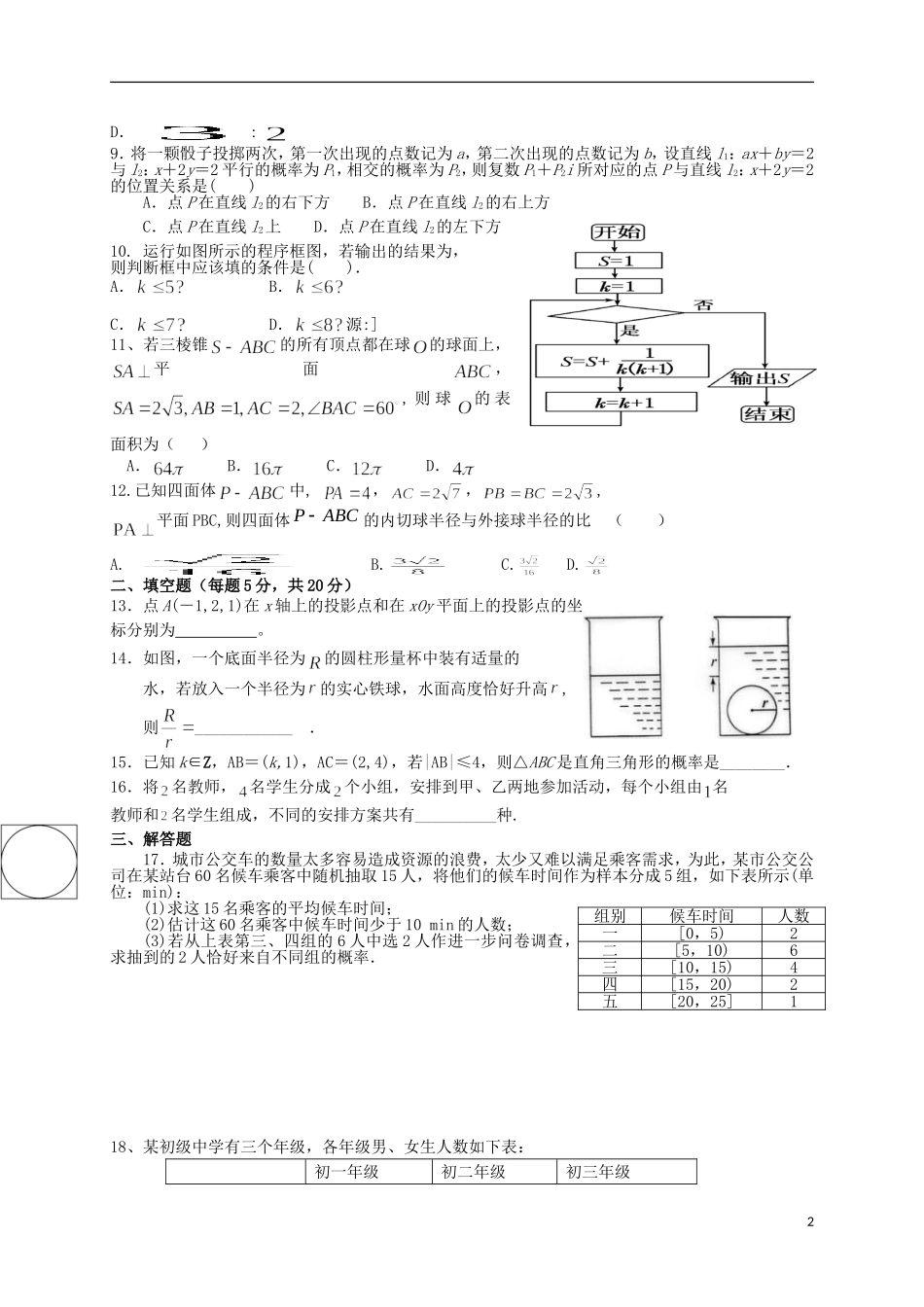 高二数学上学期第三周周考试题-人教版高二全册数学试题_第2页