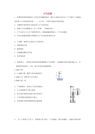 九年级物理 大气压强达标复习试卷