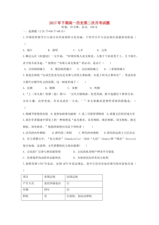 湖南省茶陵县高一历史上学期第二次月考试题-人教版高一全册历史试题