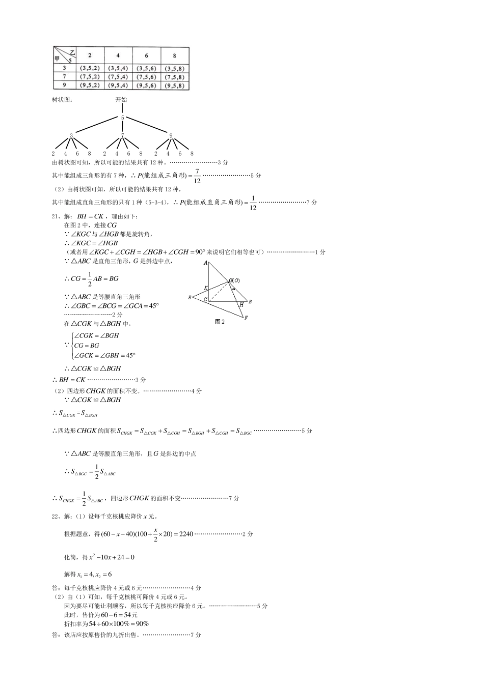 九年级数学下学期省考四城联考试卷(pdf，B卷)参考答案 010952_第2页