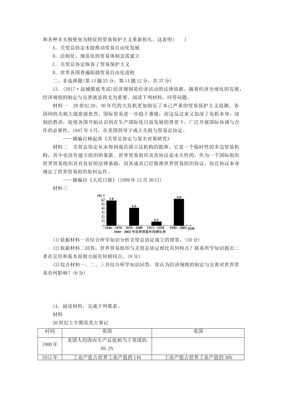 高考历史第一轮总复习全程训练 第九章 各国经济体制的创新和调整及世界经济的全球化趋势 课练25 战后资本主义世界经济体系的形成 新人教版-新人教版高三全册历史试题_第3页