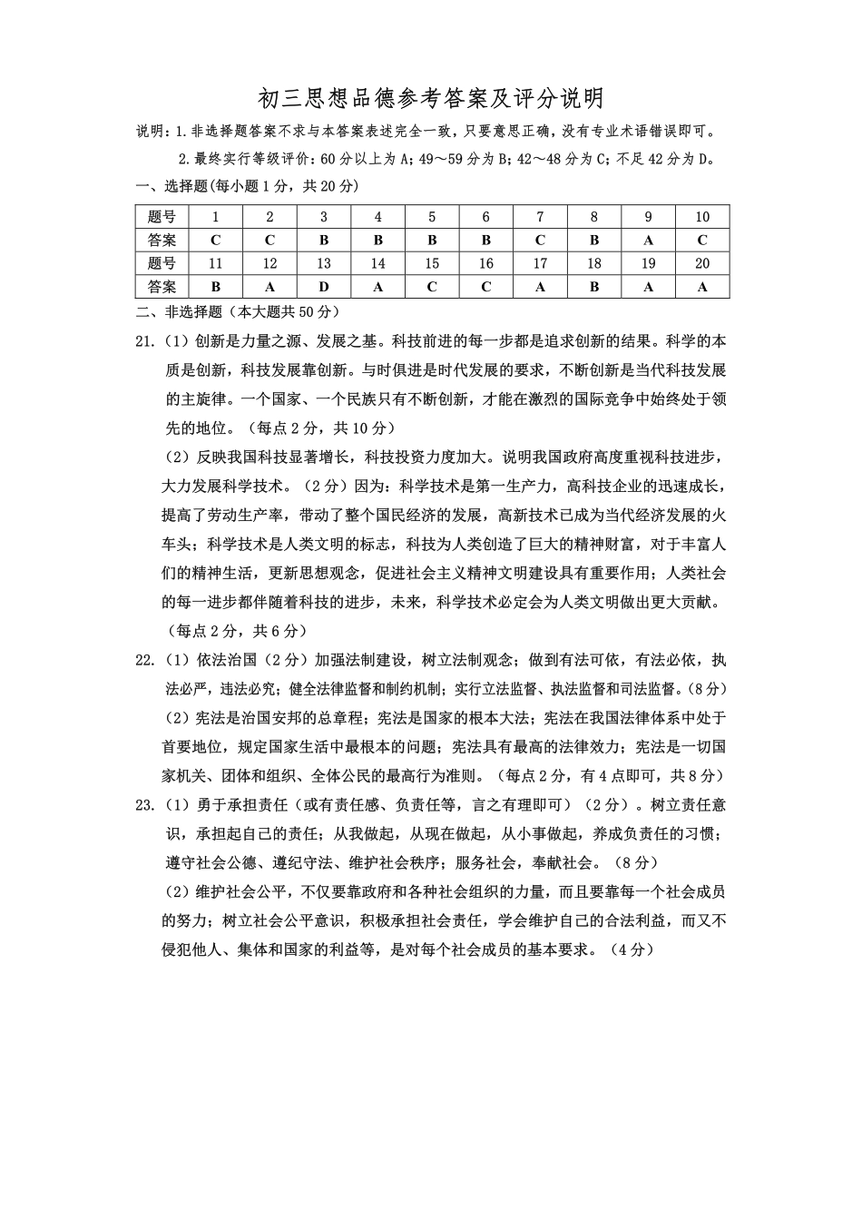 山东省威海市文登区  八年级政治下学期期末考试试卷(pdf) 鲁教版五四制试卷_第3页
