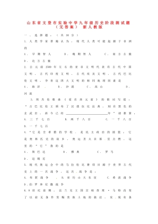 九年级历史阶段测试卷 新人教版试卷