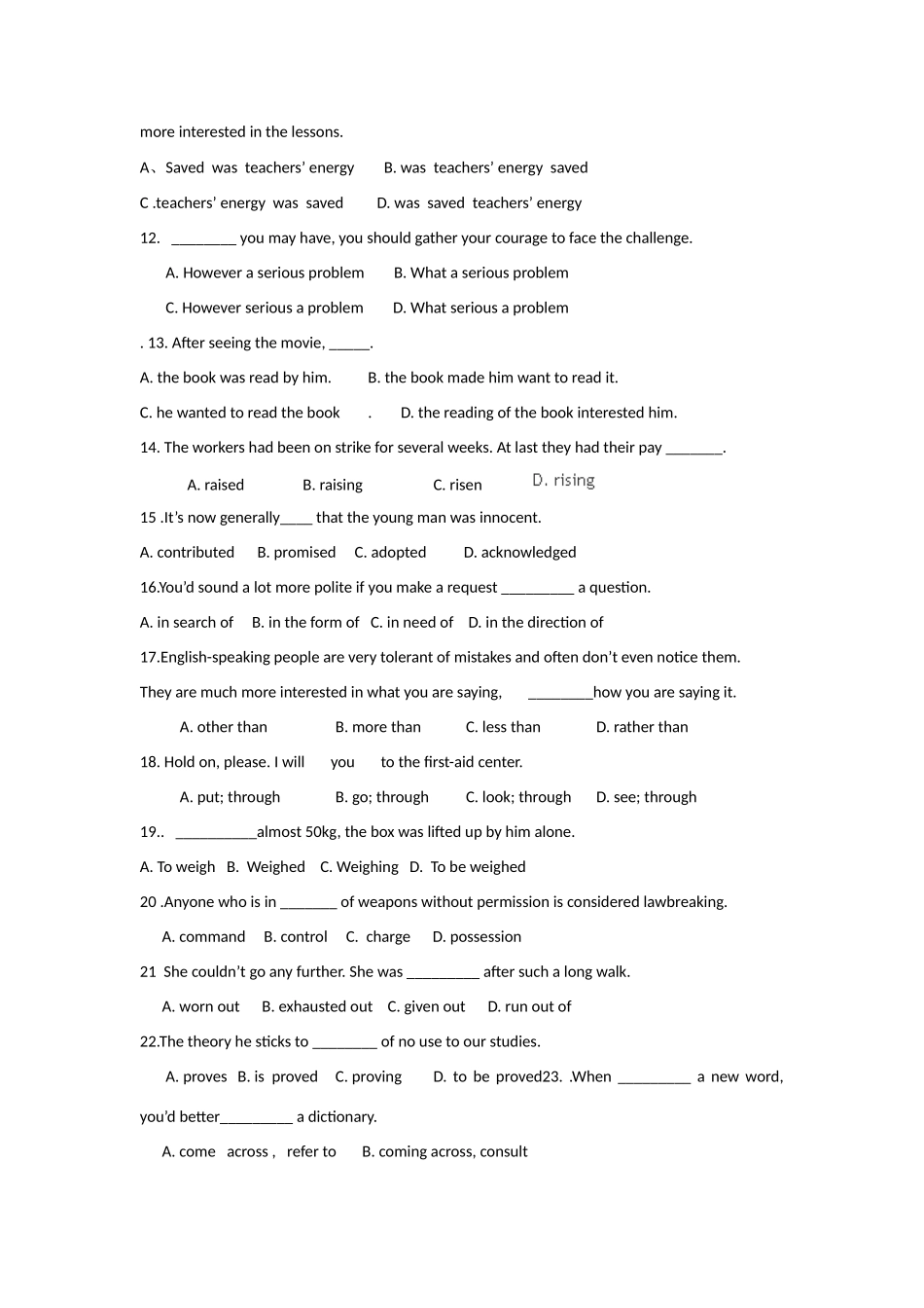 安徽省马鞍山市高二英语下学期期中测试试卷试卷_第2页