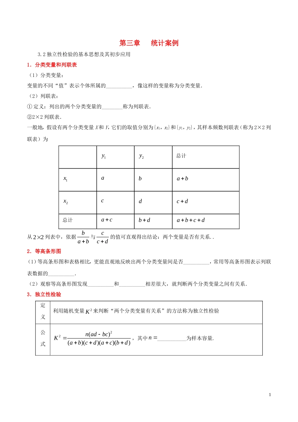 高中数学 第三章 统计案例 3.2 独立性检验的基本思想及其初步应用课时训练 理 新人教A版选修2-3-新人教A版高二选修2-3数学试题_第1页