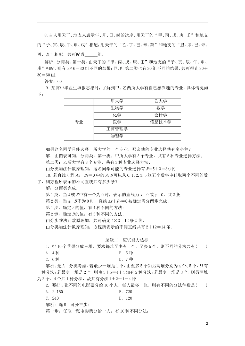 高中数学 第一章 计数原理 课时跟踪检测（二）两个计数原理的综合应用 新人教A版选修2-3-新人教A版高二选修2-3数学试题_第2页