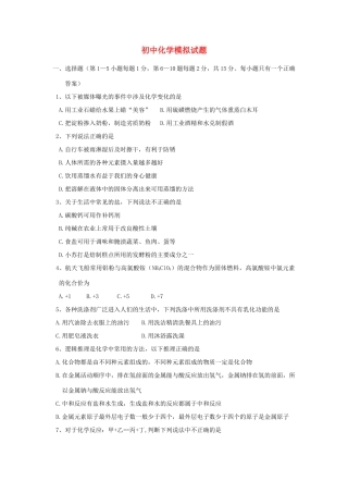 九年级化学 模拟试卷4  鲁教版试卷