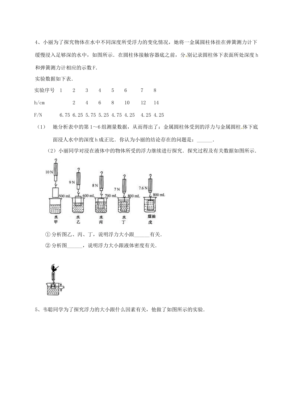 吉林省吉林市中考物理总复习  浮力实验试卷11 新人教版试卷_第3页